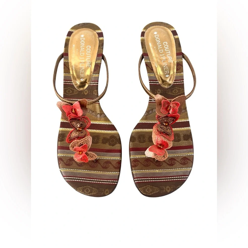 Vtg Y2K Donald J Pliner Couture Butterfly Thong Kitten Heel Sandals 8.5 Fairycor - Picture 2 of 10